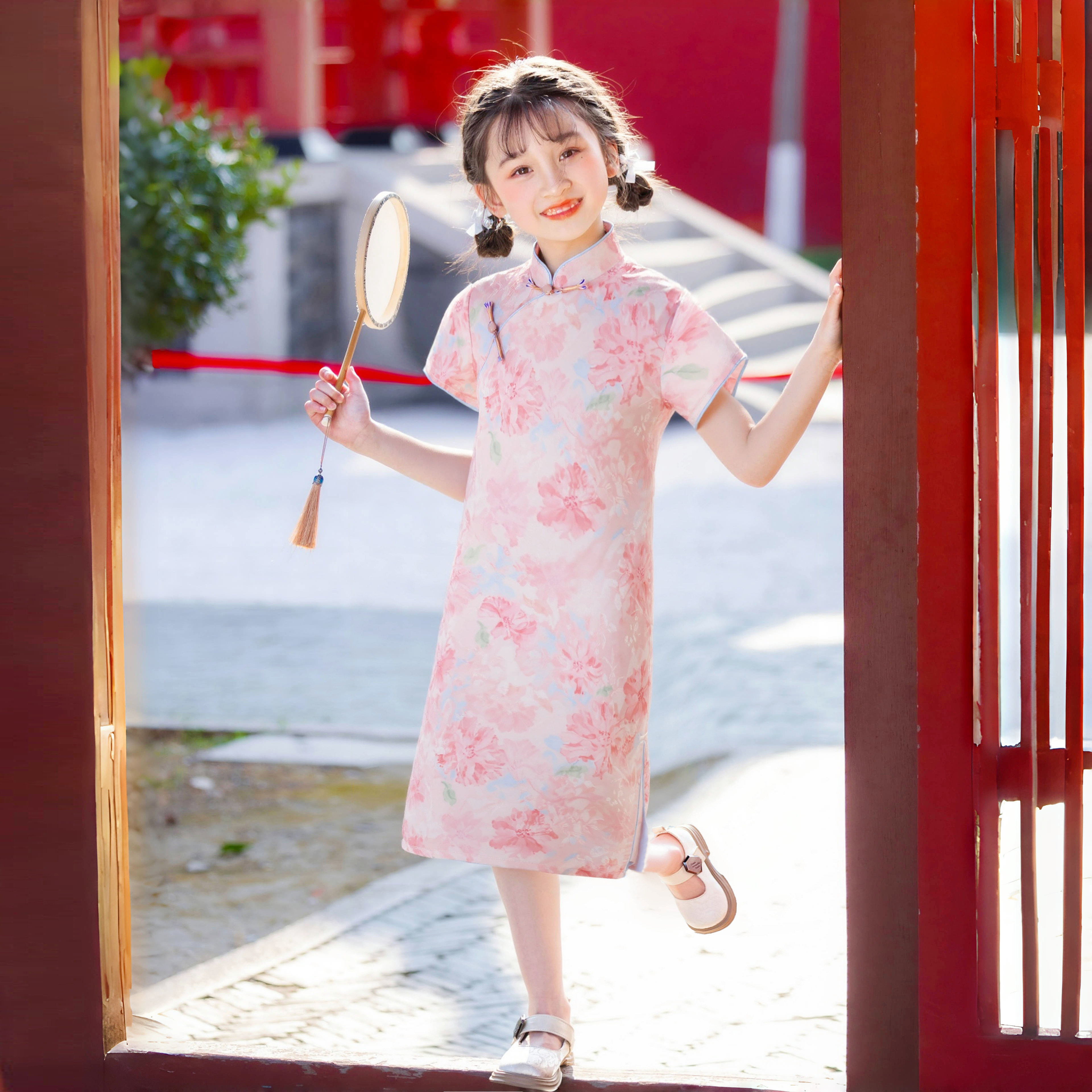 女童改良旗袍2025新款夏季薄款儿童中国风新中式连衣裙粉色小女孩