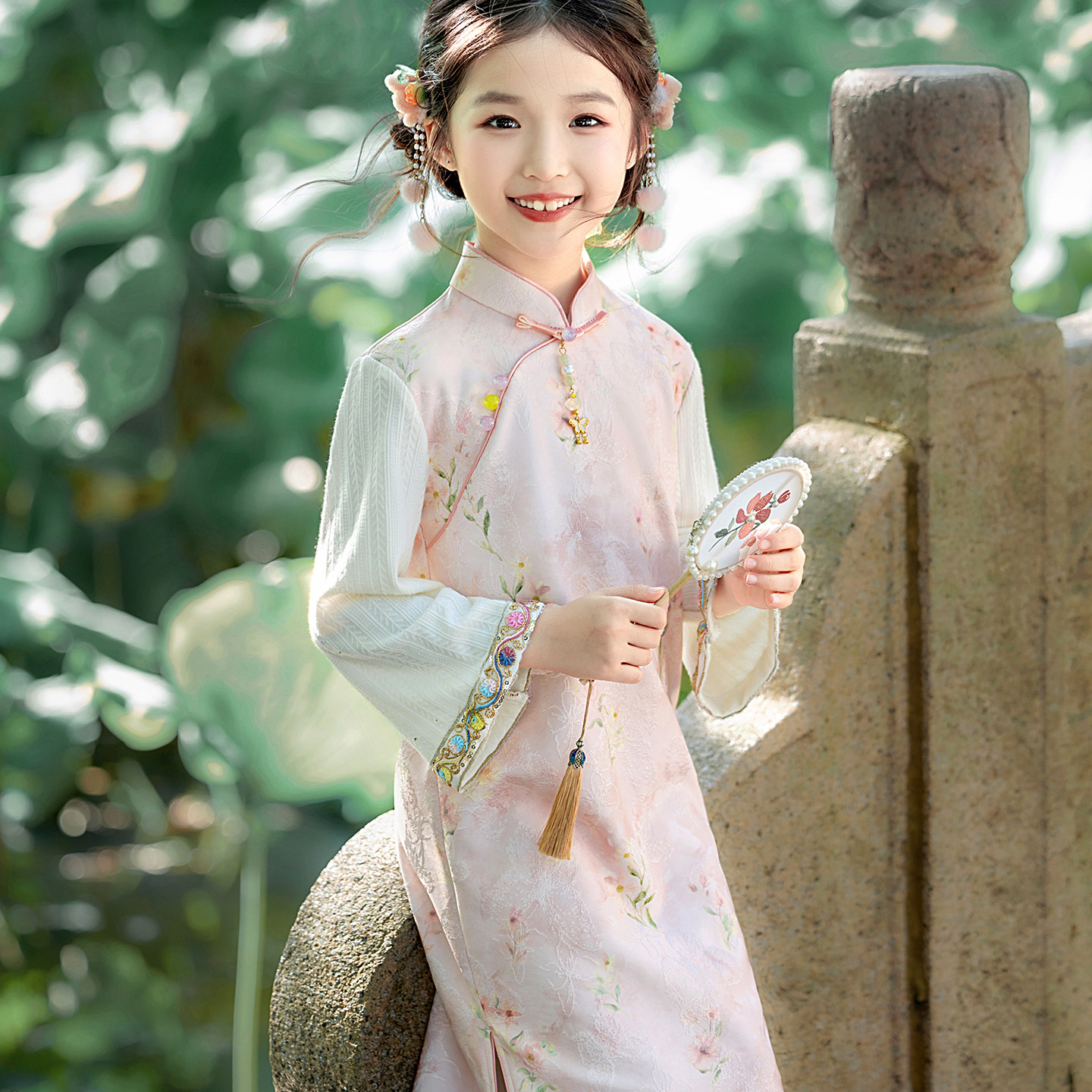 2026改良新中式粉色女童旗袍