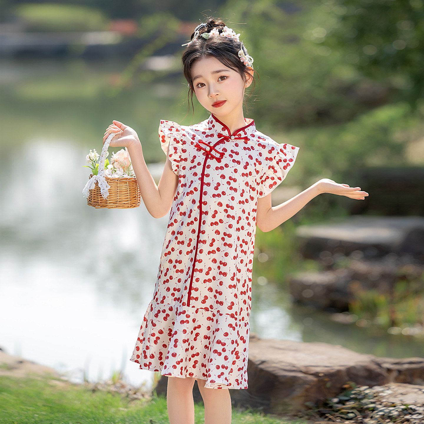 女童改良鱼尾旗袍夏季2026新款国风儿童新中式日常唐装连衣裙洋气