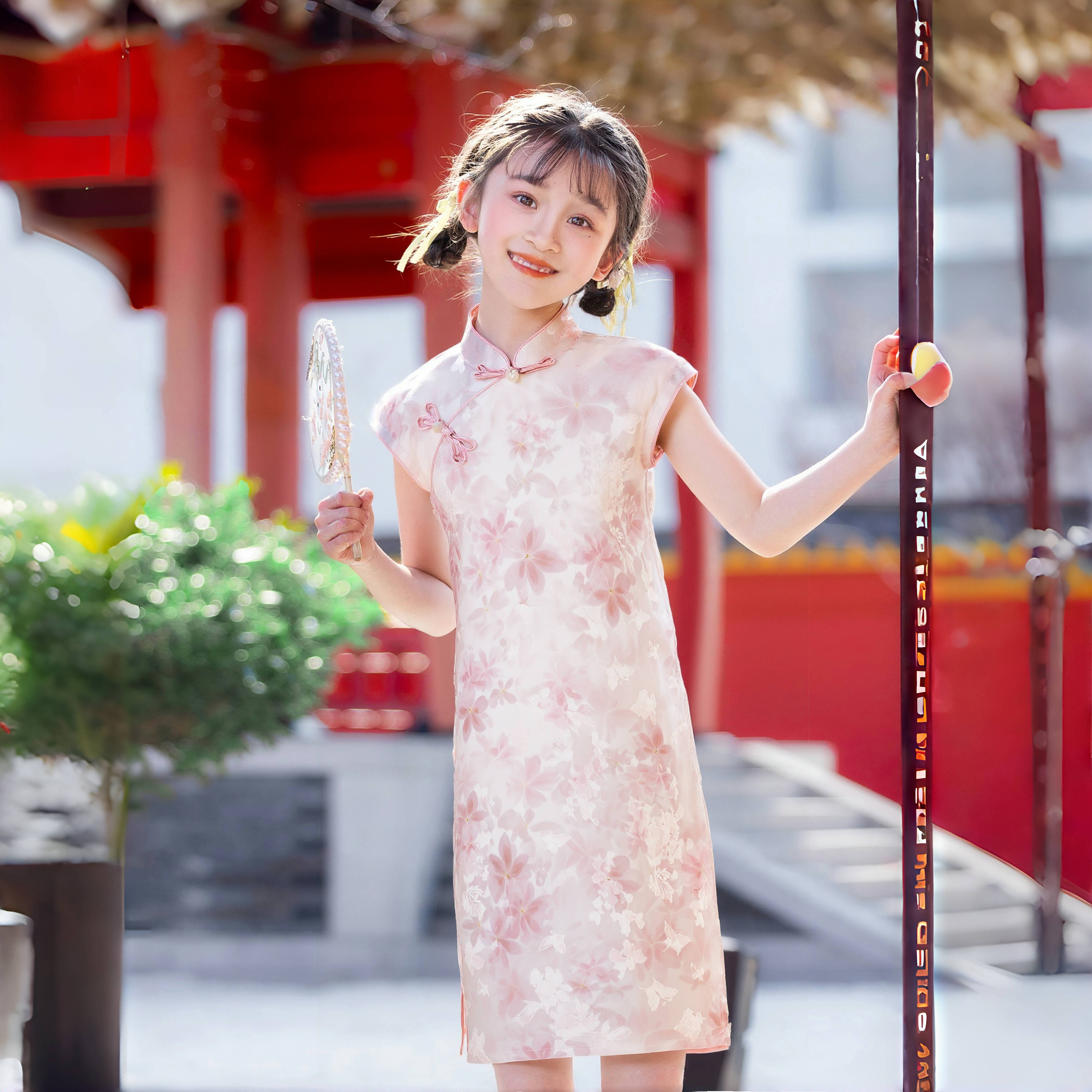 女童旗袍2025新款夏季儿童粉色薄款中国风新中式连衣裙小女孩复古