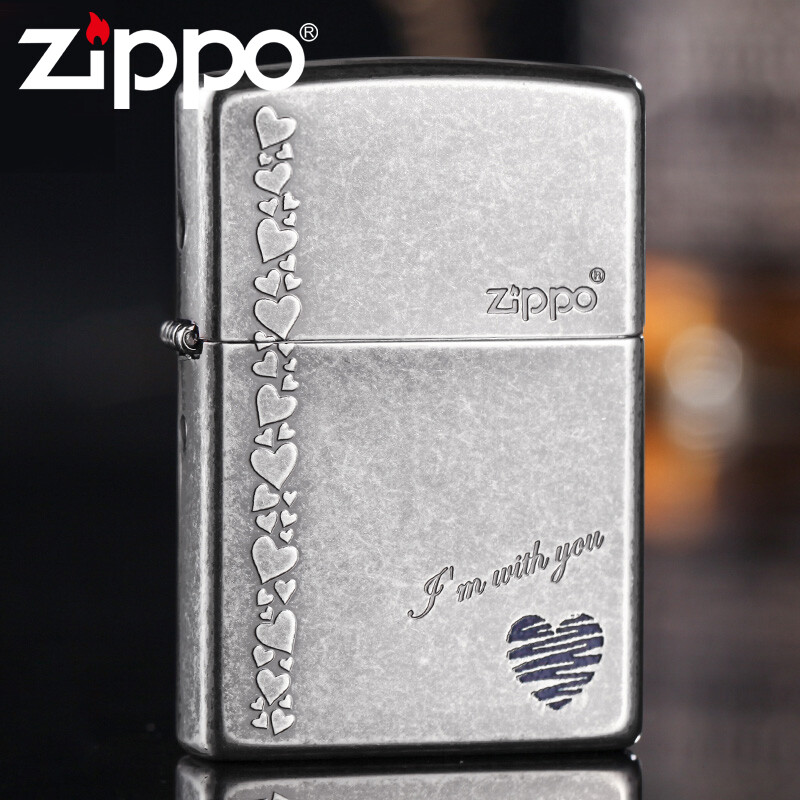 ZIPPO打火机正版 韩版古银蓝心红心 爱在一起 高档原装正品送男友