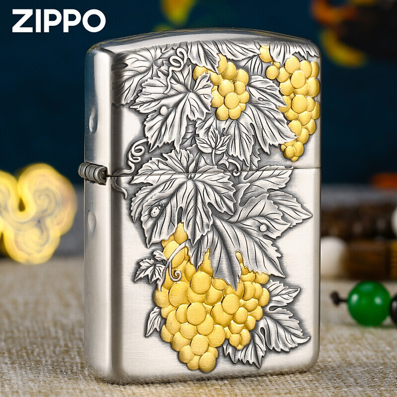 打火机Zippo正版 盔甲纯银贴金 多籽多葡 收藏高档男士送礼奢侈zp