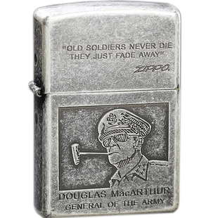 打火机Zippo正版古银复古美国徽章麦克阿瑟收藏级纪念送男士礼物