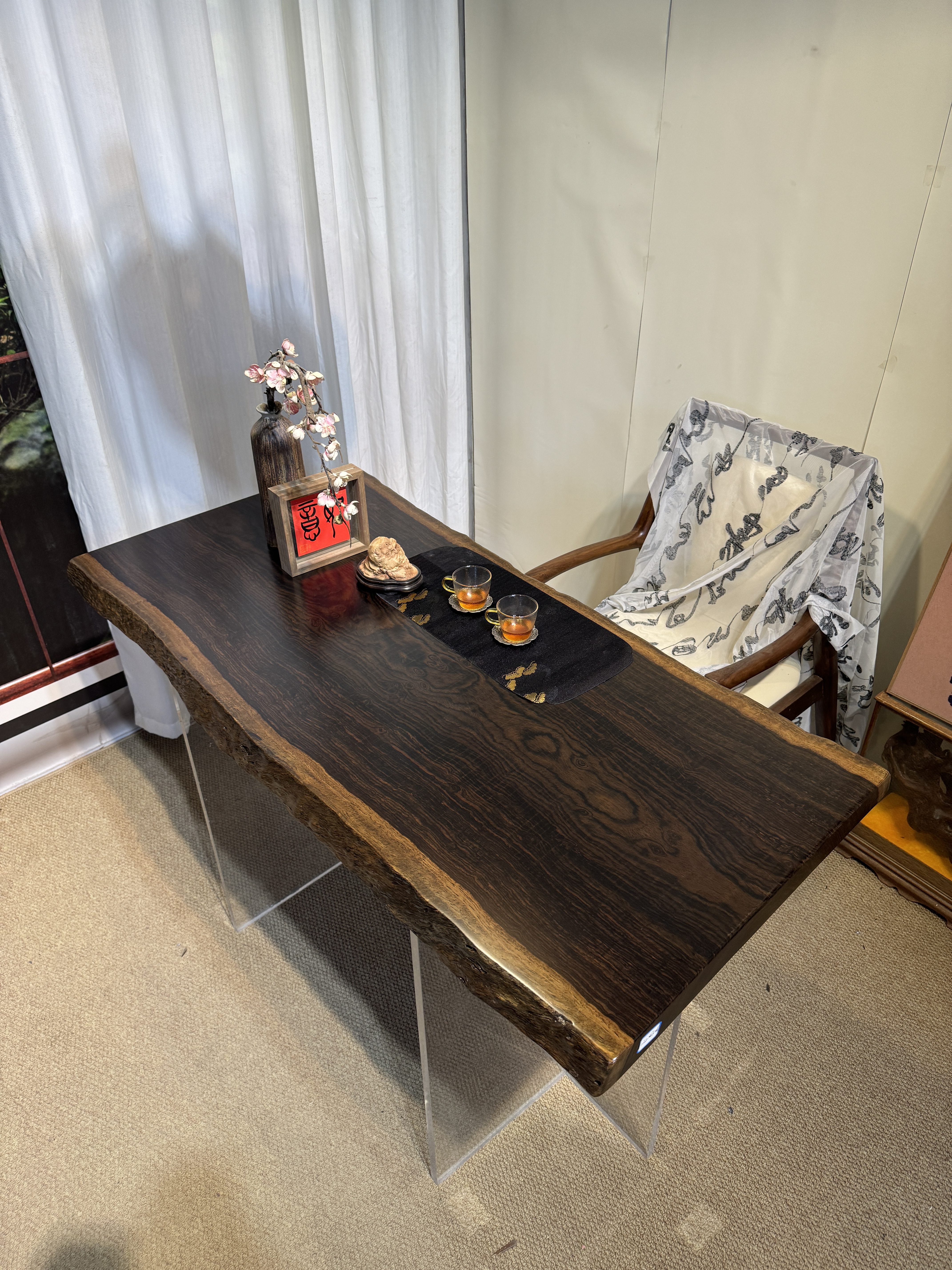 黑檀木大板茶桌实木原木整板整料自然边简约现代办公桌阳台桌小号,商业/办公家具,大板桌,淘宝优惠券,粉丝福利购,淘宝优惠卷