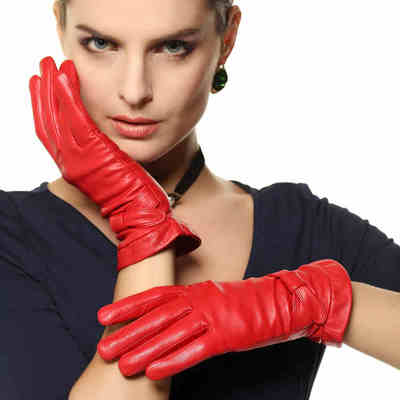 女士冬季保暖短款羊皮手套