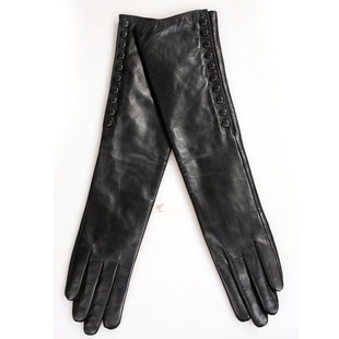WARMEN女士加绒加厚秋冬季保暖触屏韩版中长款真皮手套45公分L147