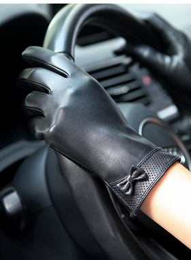 WARMEN真皮秋冬手套女士加绒保暖防风触屏羊皮手套丝滑薄款L206