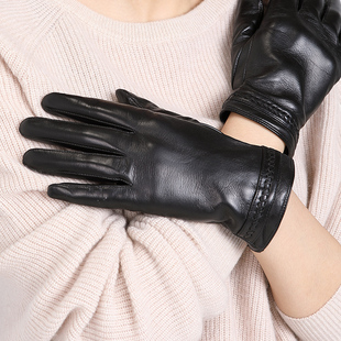 新款真皮手套男女情侣款冬季时尚保暖加绒开车可触屏羊皮手套薄款