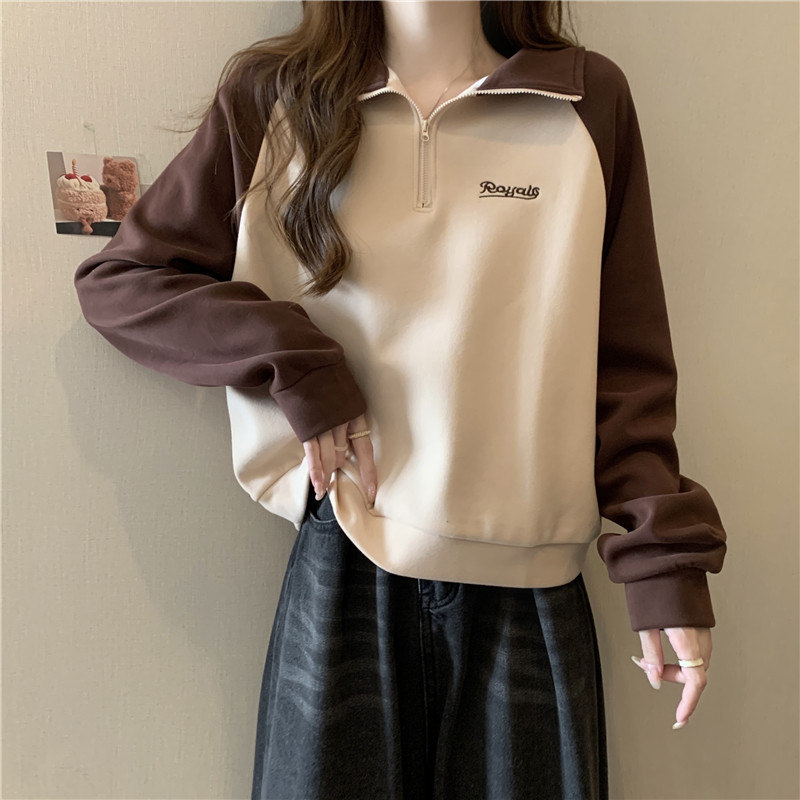 插肩袖半拉链POLO领立领卫衣女春秋设计感小众薄款长袖短款上衣潮,女装/女士精品,卫衣/绒衫,淘宝优惠券,粉丝福利购,淘宝优惠卷