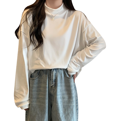 半高领长袖T恤女早春秋冬新款