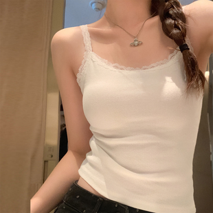 内搭无袖 韩系甜辣妹蕾丝边吊带背心女夏季 短款 修身 上衣T恤潮 韩版