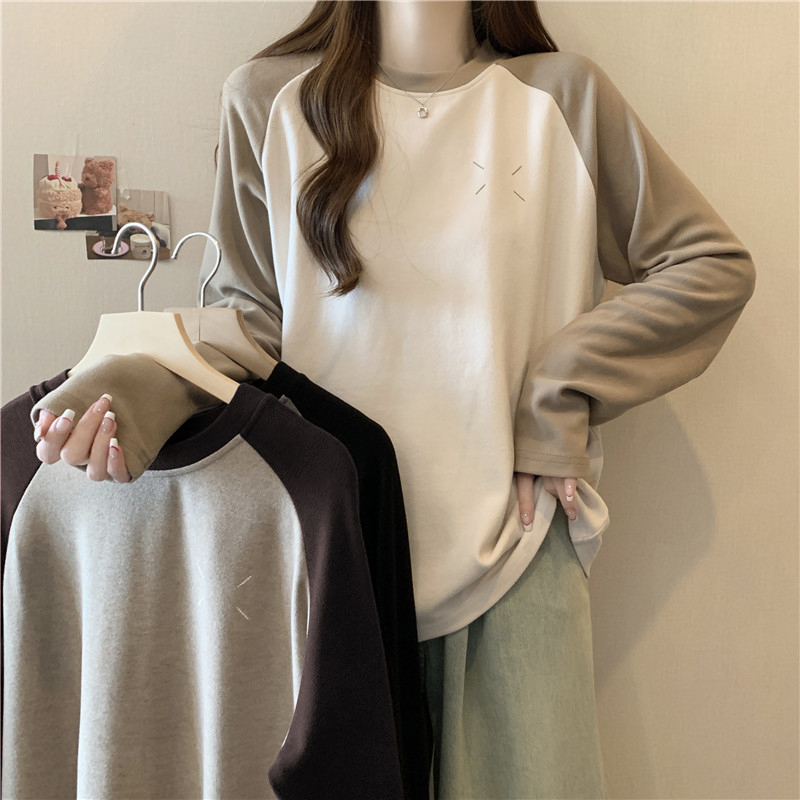 刺绣插肩长袖T恤女秋冬2024新款