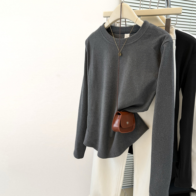 德绒磨毛保暖长袖T恤女秋冬韩版