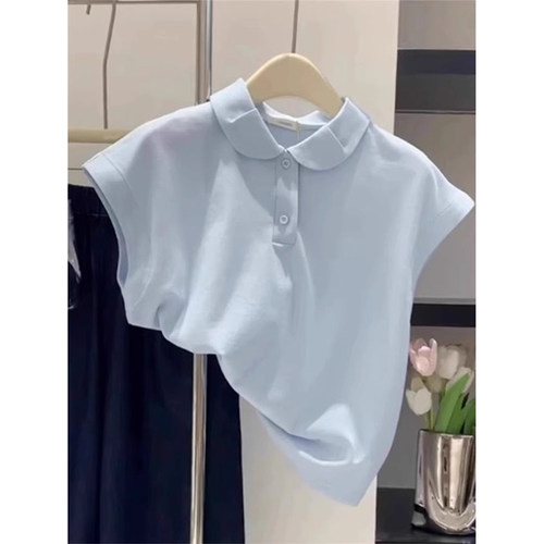 法式港风POLO领短袖T恤女夏季