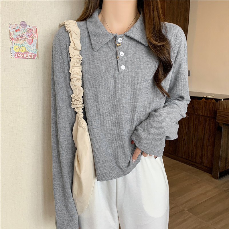 翻领polo衫长袖t恤女春秋学生宽松韩版百搭内搭打底衫上衣服潮ins
