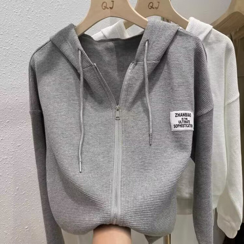 华夫格连帽衫外套女春秋季薄款