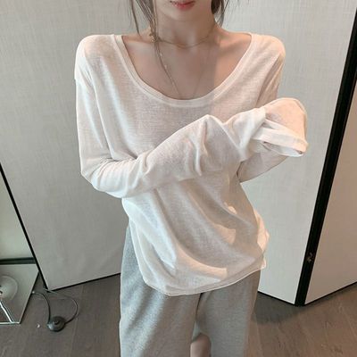 白色竹节棉长袖T恤女2025早春