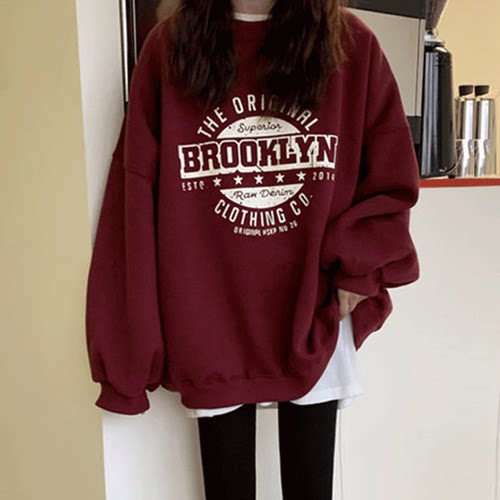 新款加绒无帽卫衣女春秋薄款