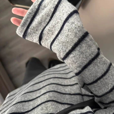 条纹磨毛加厚长袖打底衫女春秋冬