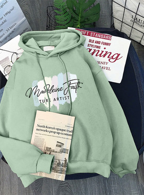 ins超火加绒卫衣女秋冬潮韩版学生宽松大码bf慵懒风带帽衫cec外套