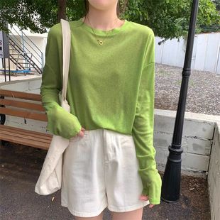 长袖 女夏季 微透薄款 防晒衫 上衣潮 韩版 宽松内搭可外穿空调面膜罩衫