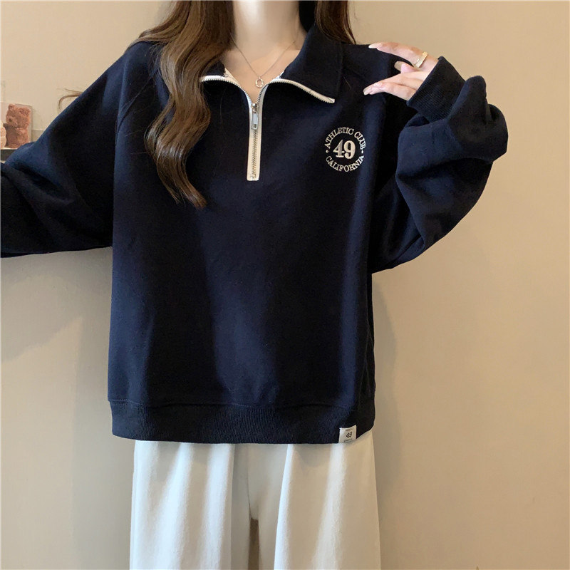 半拉链POLO领长袖卫衣女初秋薄款图片