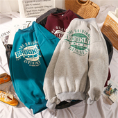 加绒加厚无帽卫衣女秋冬宽松韩版 chic港味上衣洋气减龄外套潮ins