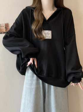 bf慵懒风连帽V领卫衣女春秋季