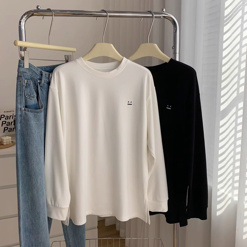 开叉下摆德绒保暖长袖T恤女秋冬