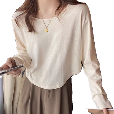 短款小个子不规则下摆长袖T恤女