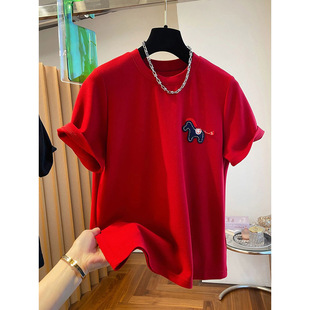 卡通刺绣设计感短袖T恤女夏季韩版宽松内搭打底衫德绒磨毛上衣潮