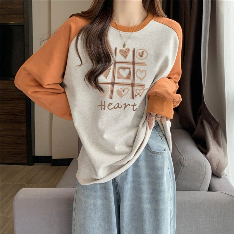 加绒加厚无帽插肩长袖卫衣女秋冬