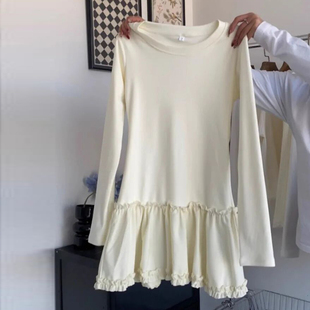 蕾丝拼接下摆长袖T恤女秋冬季韩版修身打底衫内搭德绒磨毛上衣服