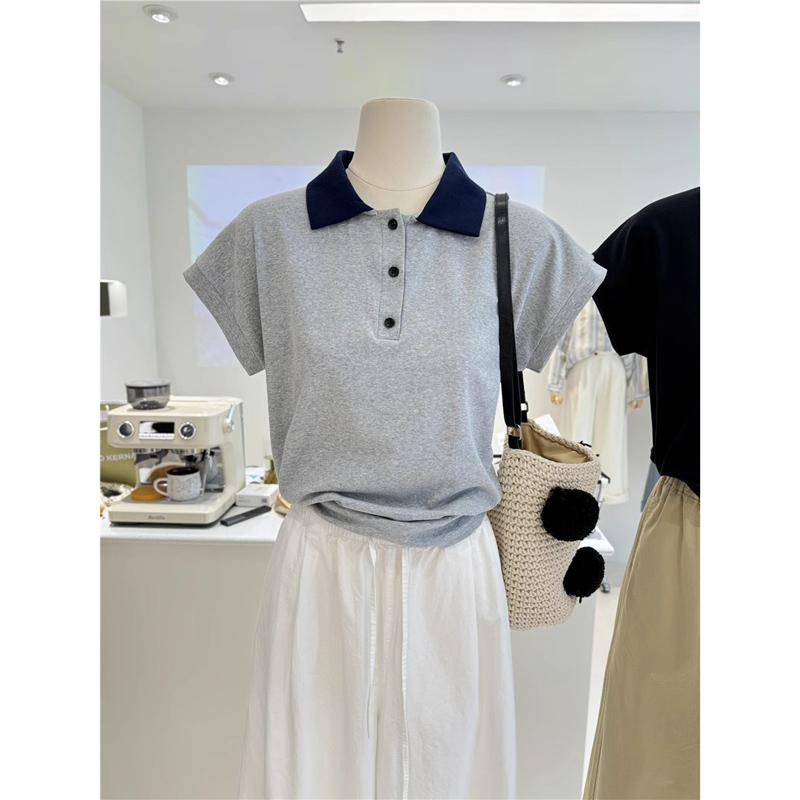 韩系高级感Polo领短袖T恤女夏季