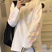 白色长袖 t恤女2024早秋新款 宽松ins潮chic港味原宿风hiphop上衣服