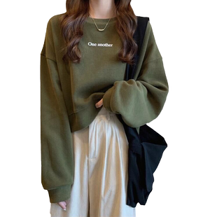 2026年新款无帽短款卫衣女韩版宽松百搭秋冬薄款ins潮牌套头上衣