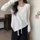 下摆不规则内搭德绒打底衫 女秋冬宽松加绒保暖长袖 T恤上衣ins潮