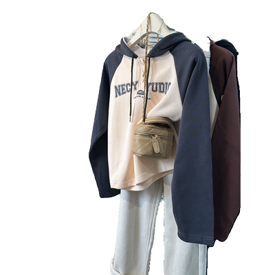 网红ins潮牌撞色插肩长袖卫衣女