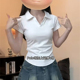 小个子辣妹V领半袖 正肩收腰Polo领短袖 上衣 修身 短款 T恤女夏季 韩版