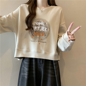 加绒加厚秋冬装 圆领卫衣潮 宽松显瘦短款 长袖 上衣外套女2025年新款