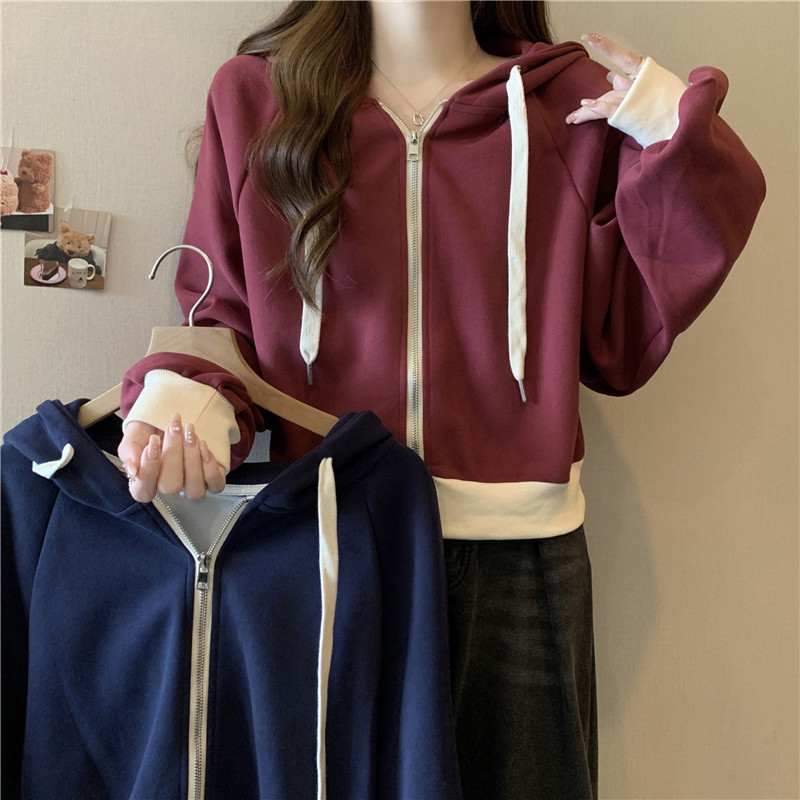 小个子短款拉链开衫卫衣女早秋