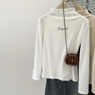 半高领德绒磨毛长袖T恤女秋冬季
