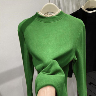 蕾丝拼接假两件长袖T恤女秋冬宽松韩版内搭打底衫德绒磨毛上衣潮