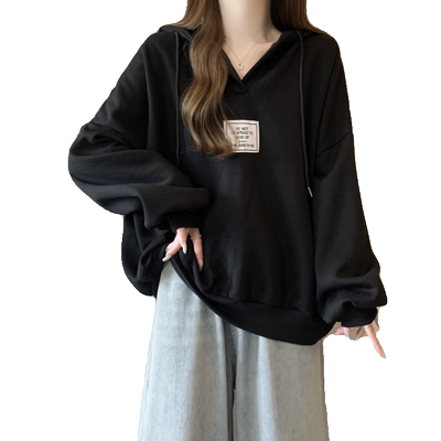 bf慵懒风连帽V领卫衣女春秋季