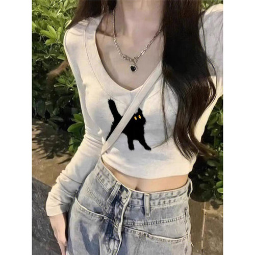 辣妹短款露脐长袖T恤女早春
