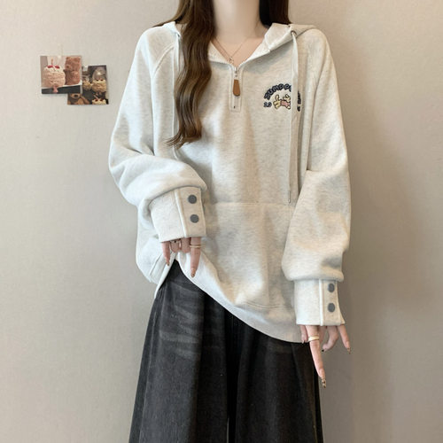 刺绣连帽卫衣女春秋薄款宽松