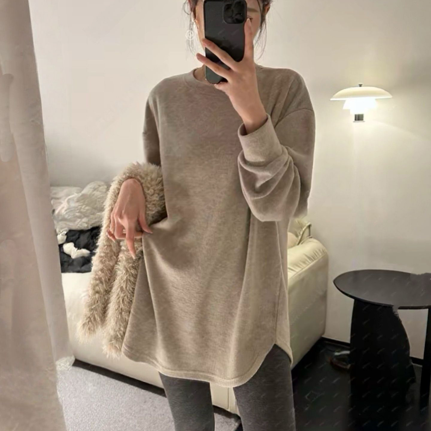 春秋季2025新款长袖T恤女韩版宽松内搭外穿打底衫中长款上衣ins潮