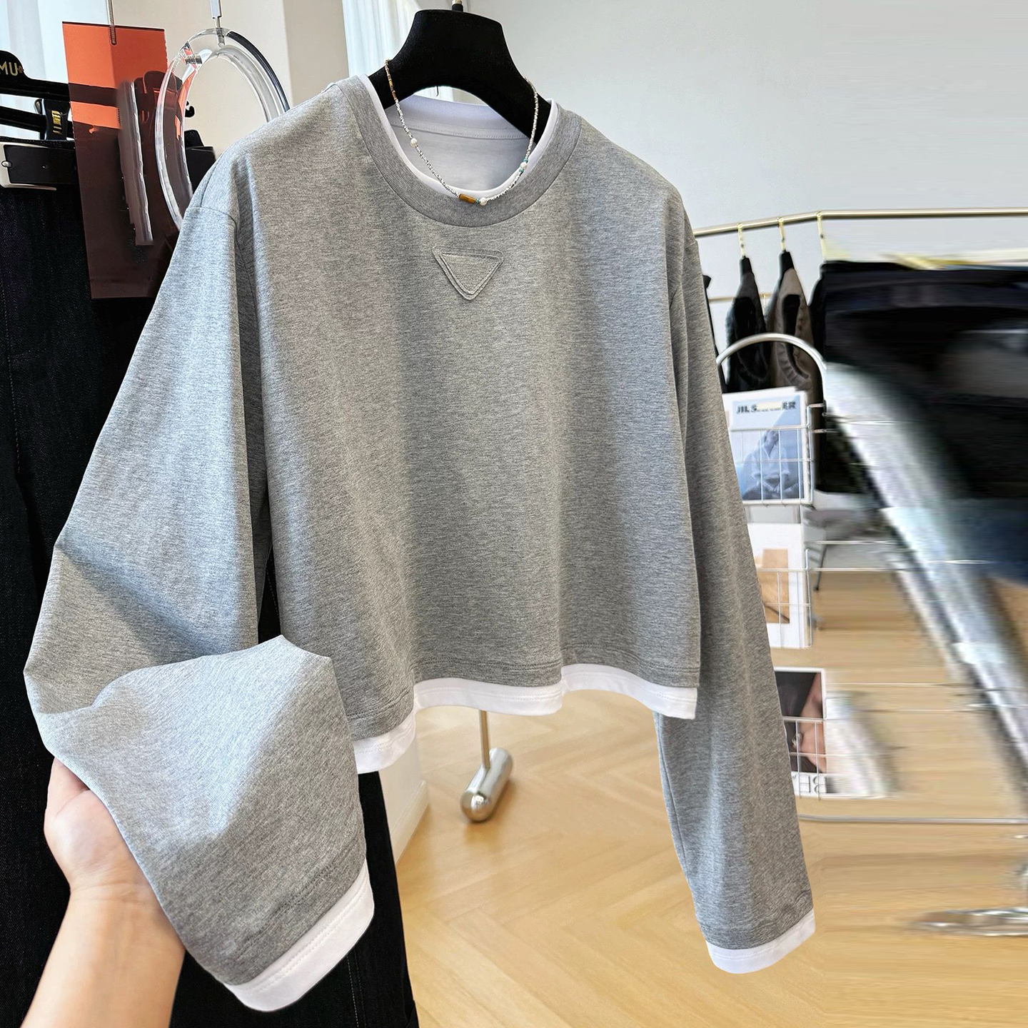 假两件拼接长袖T恤女2025春秋季