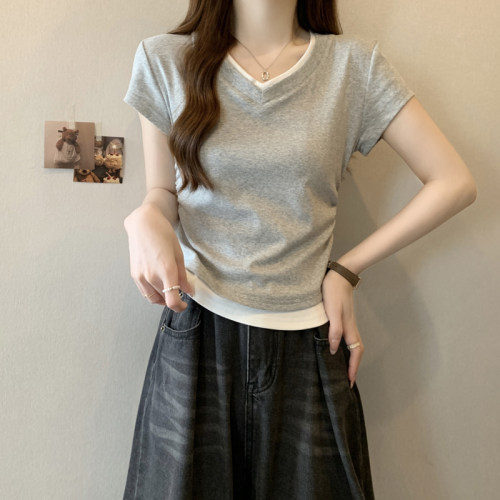 假两件拼接设计感小众短袖T恤女