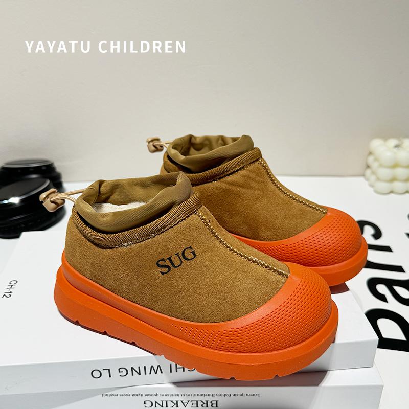 女童鞋子真皮加绒加厚雪地棉2024冬新款男童雪地靴防水儿童靴子